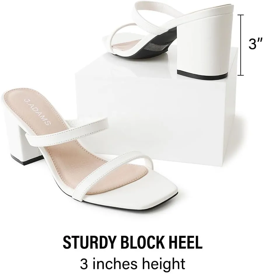 J. Adams Stormi Heeled Sandals Women Dressy Summer Flat Mules- Square Toe Double Band Low Block Heel Sandals - Chunky Sandals for Women - Summer Sandals, Womens Dress Sandals, Women's Heeled Sandals