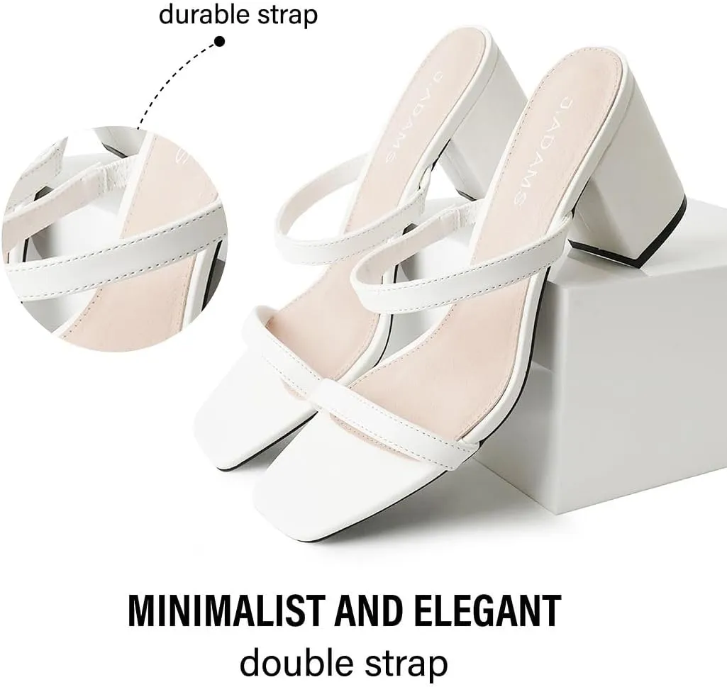 J. Adams Stormi Heeled Sandals Women Dressy Summer Flat Mules- Square Toe Double Band Low Block Heel Sandals - Chunky Sandals for Women - Summer Sandals, Womens Dress Sandals, Women's Heeled Sandals
