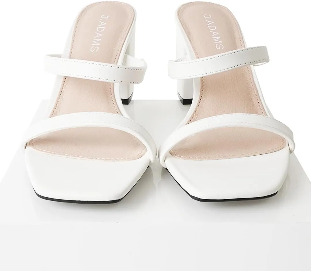 J. Adams Stormi Heeled Sandals Women Dressy Summer Flat Mules- Square Toe Double Band Low Block Heel Sandals - Chunky Sandals for Women - Summer Sandals, Womens Dress Sandals, Women's Heeled Sandals