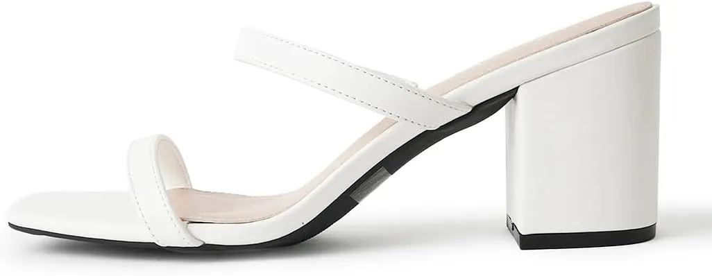 J. Adams Stormi Heeled Sandals Women Dressy Summer Flat Mules- Square Toe Double Band Low Block Heel Sandals - Chunky Sandals for Women - Summer Sandals, Womens Dress Sandals, Women's Heeled Sandals