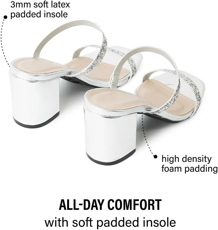 J. Adams Stormi Heeled Sandals Women Dressy Summer Flat Mules- Square Toe Double Band Low Block Heel Sandals - Chunky Sandals for Women - Summer Sandals, Womens Dress Sandals, Women's Heeled Sandals