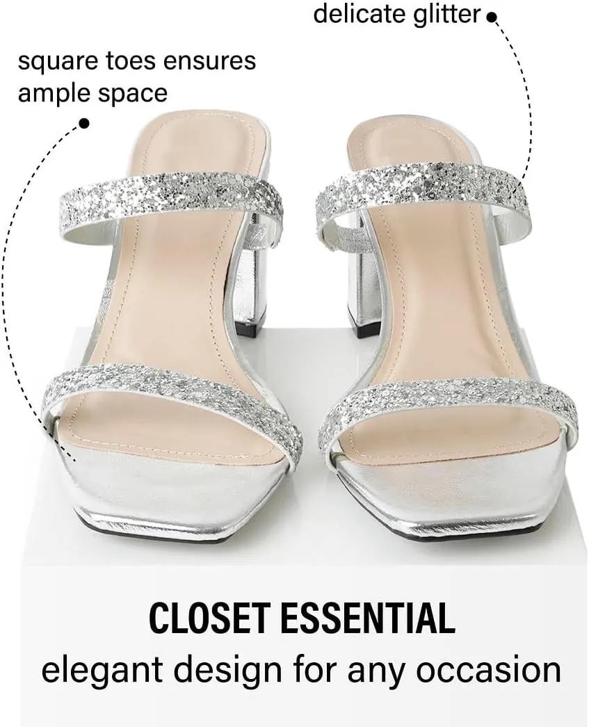 J. Adams Stormi Heeled Sandals Women Dressy Summer Flat Mules- Square Toe Double Band Low Block Heel Sandals - Chunky Sandals for Women - Summer Sandals, Womens Dress Sandals, Women's Heeled Sandals