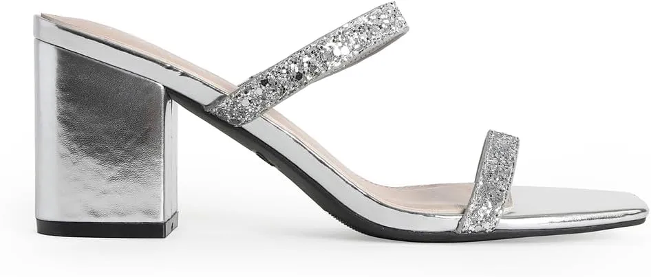 J. Adams Stormi Heeled Sandals Women Dressy Summer Flat Mules- Square Toe Double Band Low Block Heel Sandals - Chunky Sandals for Women - Summer Sandals, Womens Dress Sandals, Women's Heeled Sandals