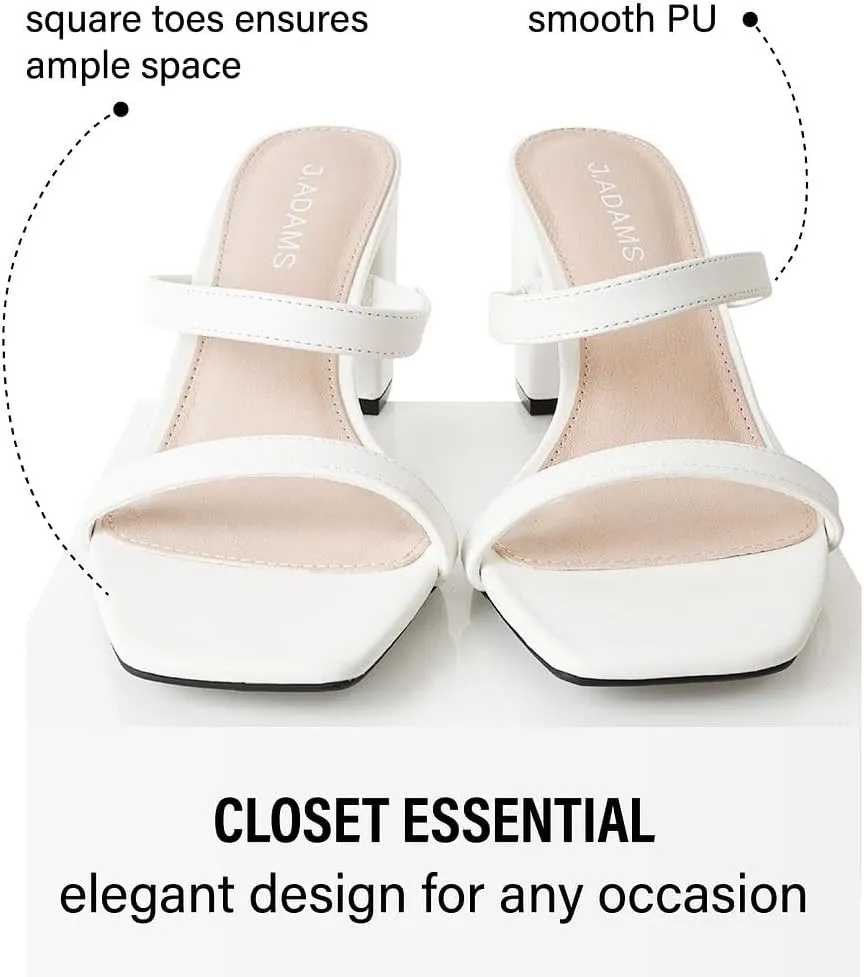 J. Adams Stormi Heeled Sandals Women Dressy Summer Flat Mules- Square Toe Double Band Low Block Heel Sandals - Chunky Sandals for Women - Summer Sandals, Womens Dress Sandals, Women's Heeled Sandals