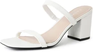 J. Adams Stormi Heeled Sandals Women Dressy Summer Flat Mules- Square Toe Double Band Low Block Heel Sandals - Chunky Sandals for Women - Summer Sandals, Womens Dress Sandals, Women's Heeled Sandals