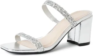 J. Adams Stormi Heeled Sandals Women Dressy Summer Flat Mules- Square Toe Double Band Low Block Heel Sandals - Chunky Sandals for Women - Summer Sandals, Womens Dress Sandals, Women's Heeled Sandals