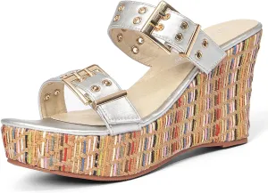 Jeesay Women's Slides Wedge Sandals with Buckle Strap Slip On Peep Toe Platform Sandals High Heels Shoes