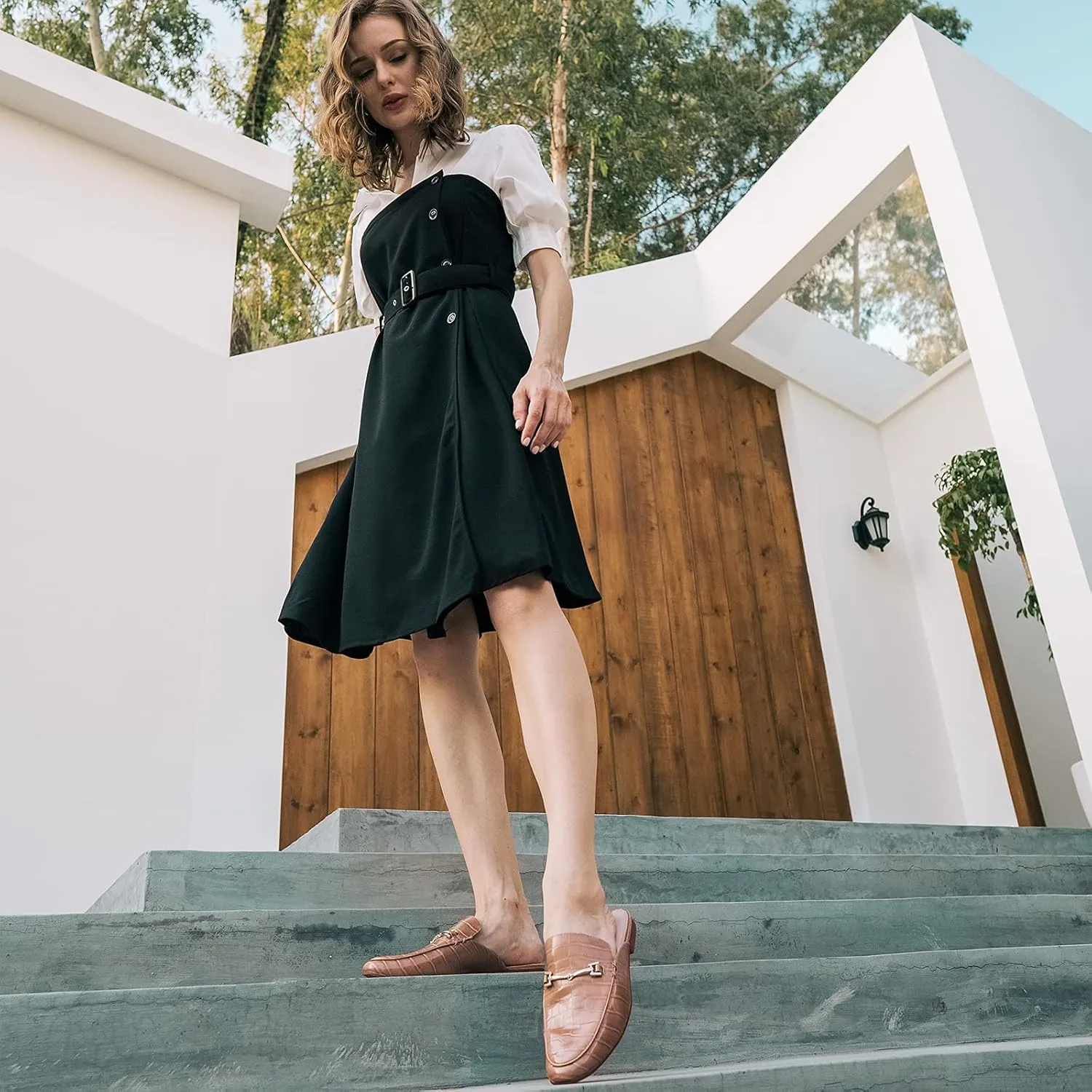JENN ARDOR Mules for Women Flats Backless Loafers Shoes Slip On Slippers Pointed Toe Low Heel Work Slides Womens Mules Casual Shoes