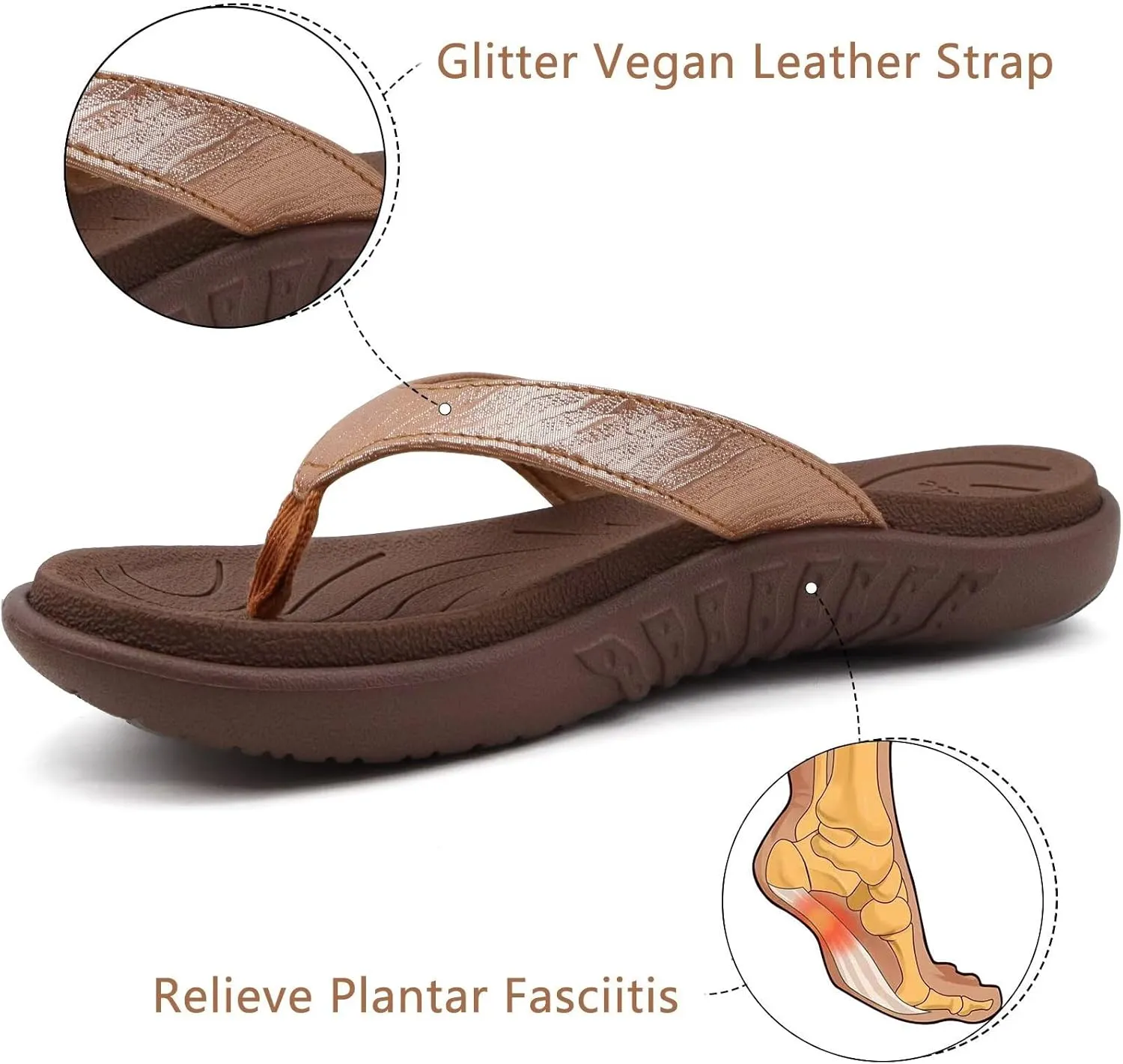 jiajiale Womens Fashion Orthotic Flip Flops Ladies Slip On Lightweight Comfortable Thick Cushion Yoga Mat Thong Sandals With Plantar Fasciitis Arch Support