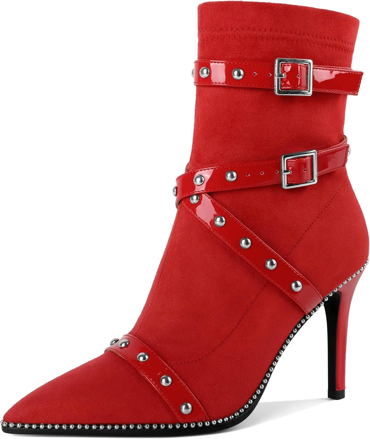 Joseywade Womens Ankle Booties 3.7 Inch Heel High Stiletto Boots Beaded Studded Pointed Toe Side Zipper Boots Size 5-13