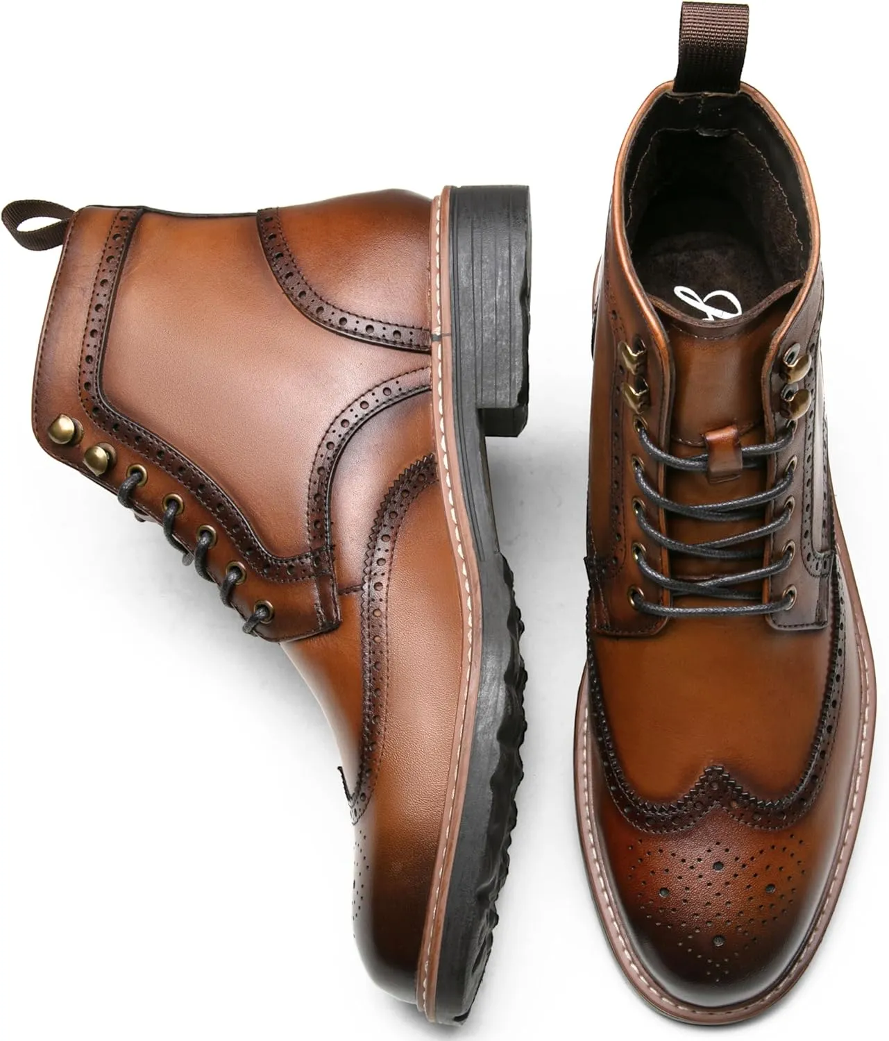 Jousen Leather Boots for Men Dress Retro Classic Design Mens Boots Cap Toe Boot Black Rubber Sole