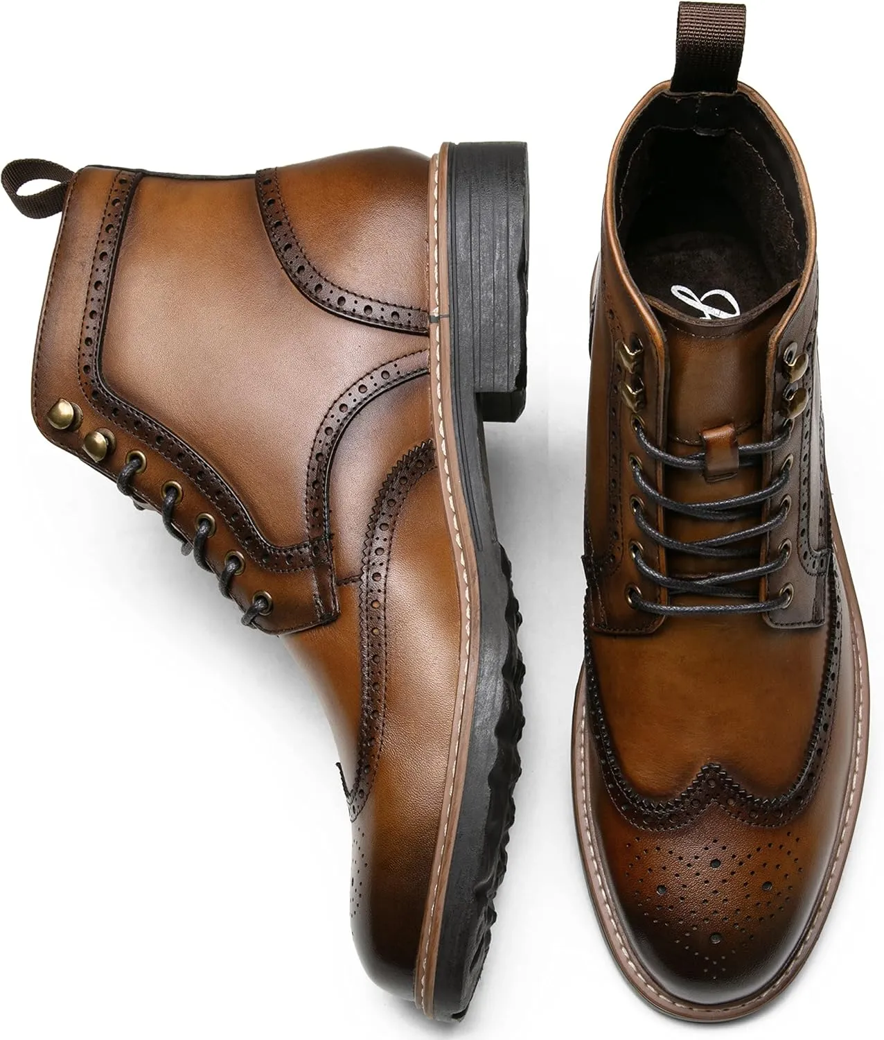 Jousen Leather Boots for Men Dress Retro Classic Design Mens Boots Cap Toe Boot Black Rubber Sole