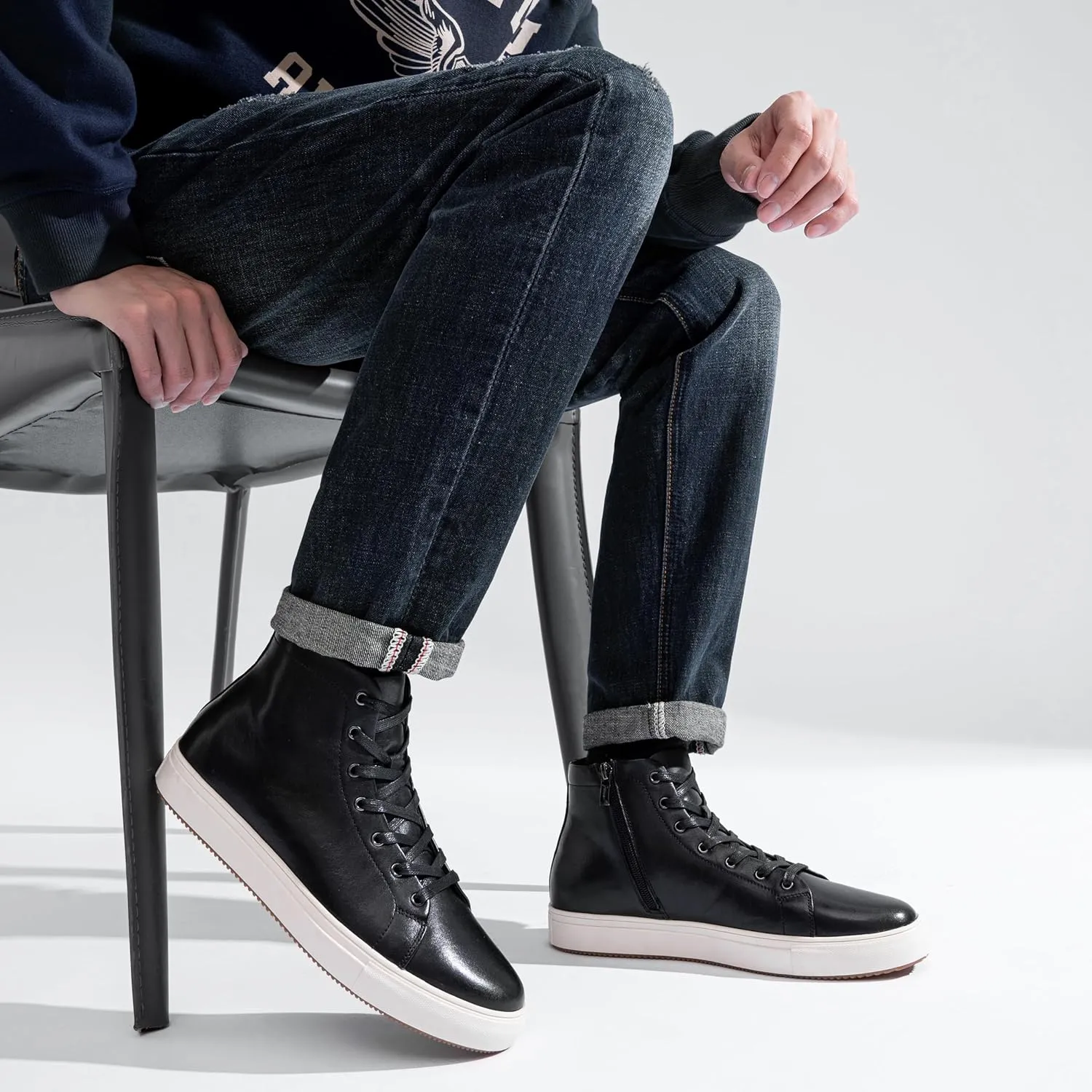 Jousen Men's Casual Shoes High Top Premium Leather Fashion Sneakers Dress Boots for Men