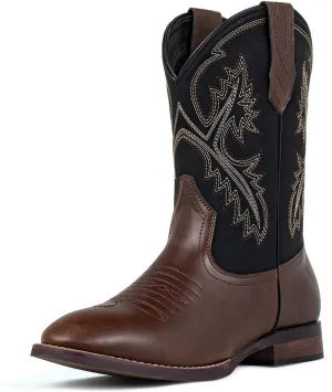 J's.o.l.e Mens Cowboy Boots R Toe Western Embroidered Slip On Country Horsing Riding Round Toe Boots Brown