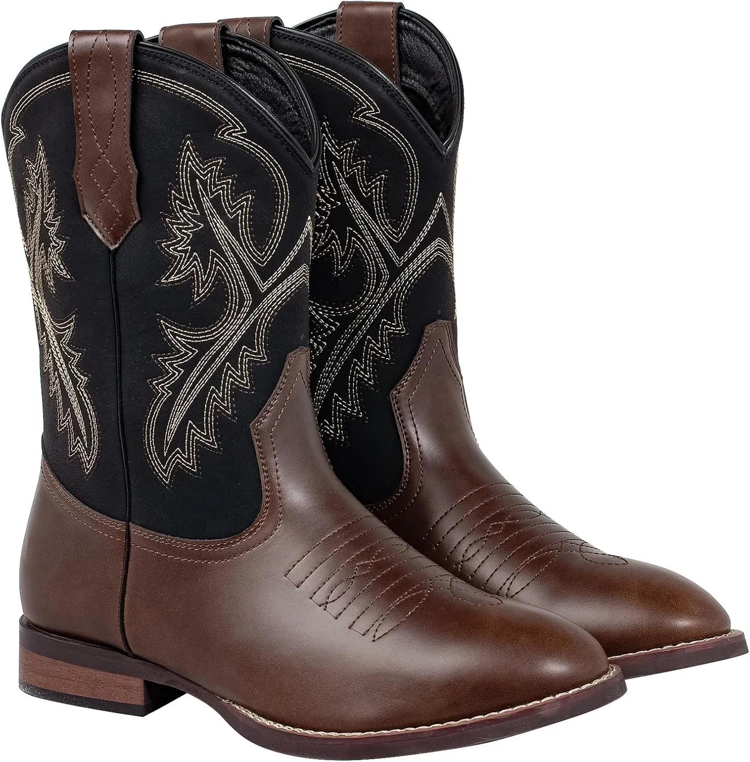 J's.o.l.e Mens Cowboy Boots R Toe Western Embroidered Slip On Country Horsing Riding Round Toe Boots Brown