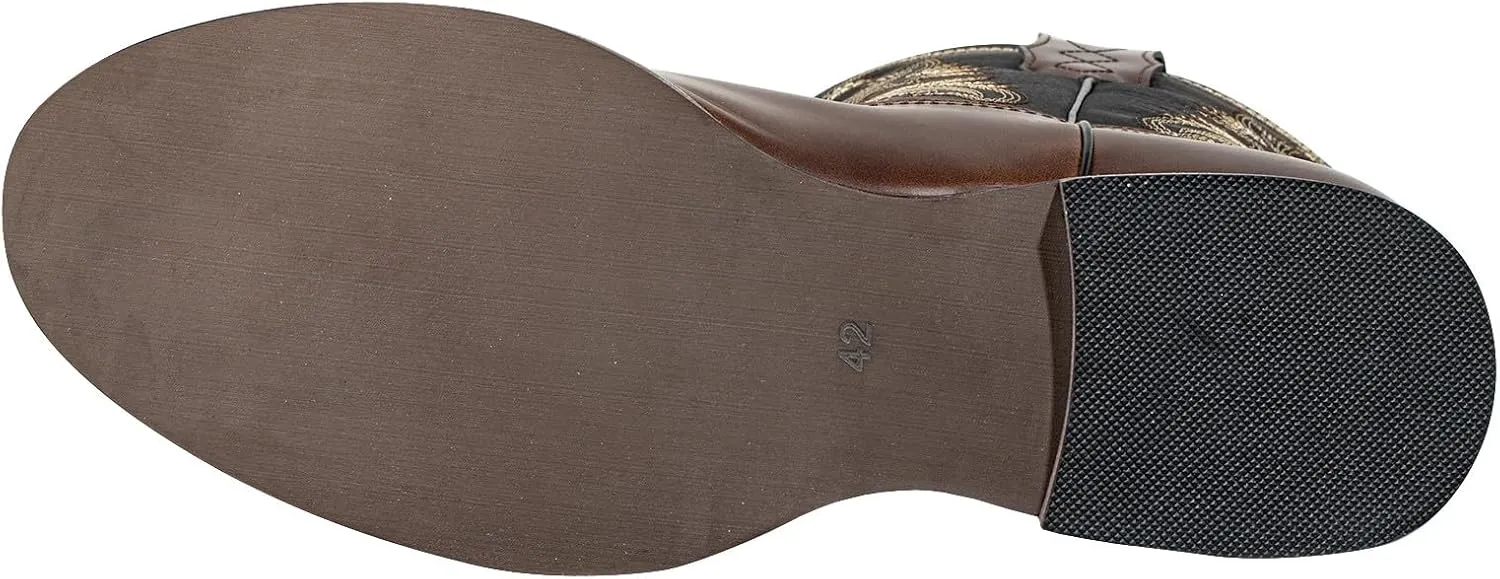 J's.o.l.e Mens Cowboy Boots R Toe Western Embroidered Slip On Country Horsing Riding Round Toe Boots Brown