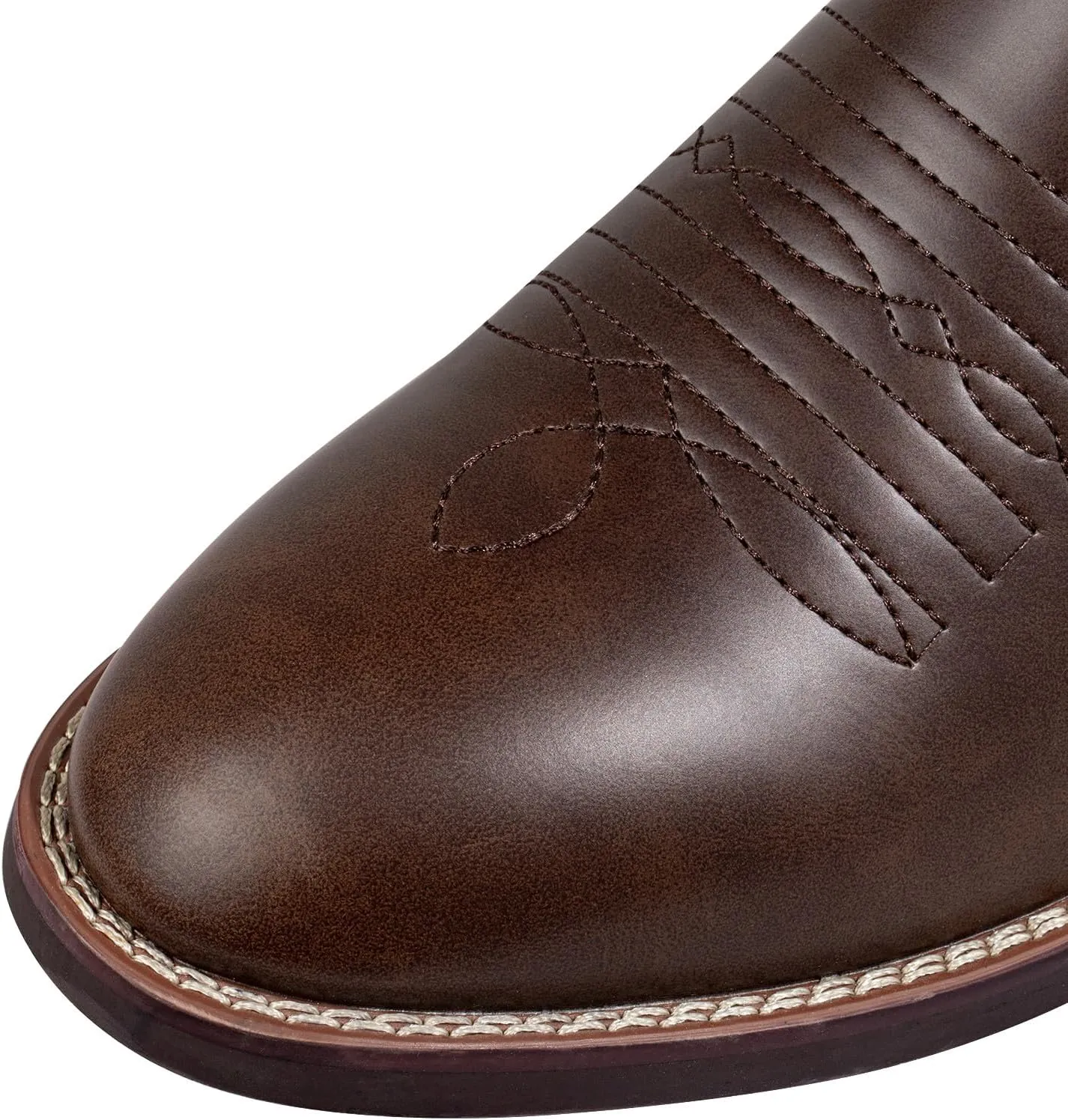 J's.o.l.e Mens Cowboy Boots R Toe Western Embroidered Slip On Country Horsing Riding Round Toe Boots Brown