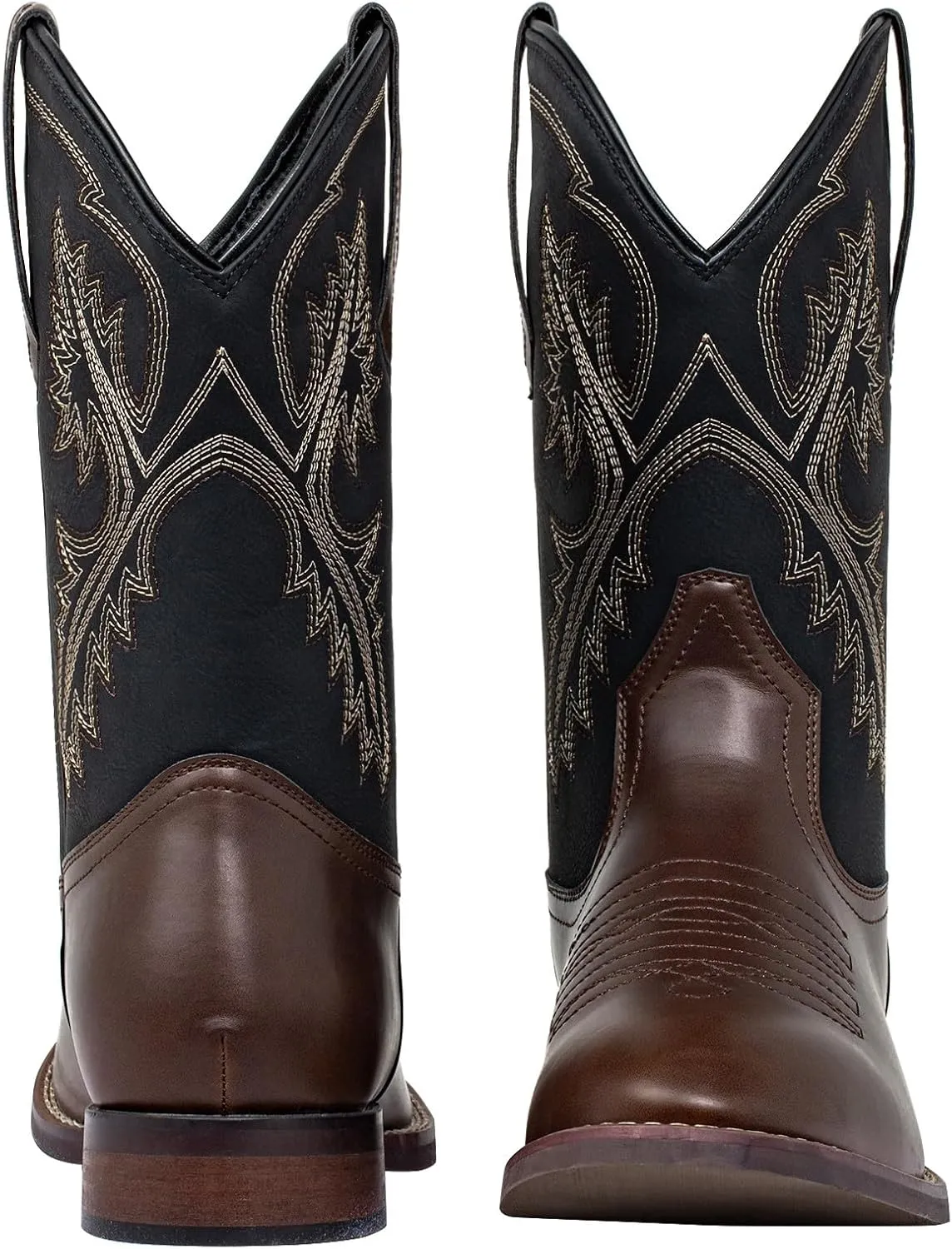 J's.o.l.e Mens Cowboy Boots R Toe Western Embroidered Slip On Country Horsing Riding Round Toe Boots Brown