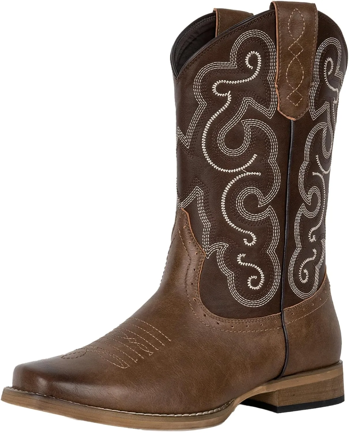 J's.o.l.e Mens Cowboy Boots Square Toe Western Boots Pull on Silp Resistant Brown Work Boots