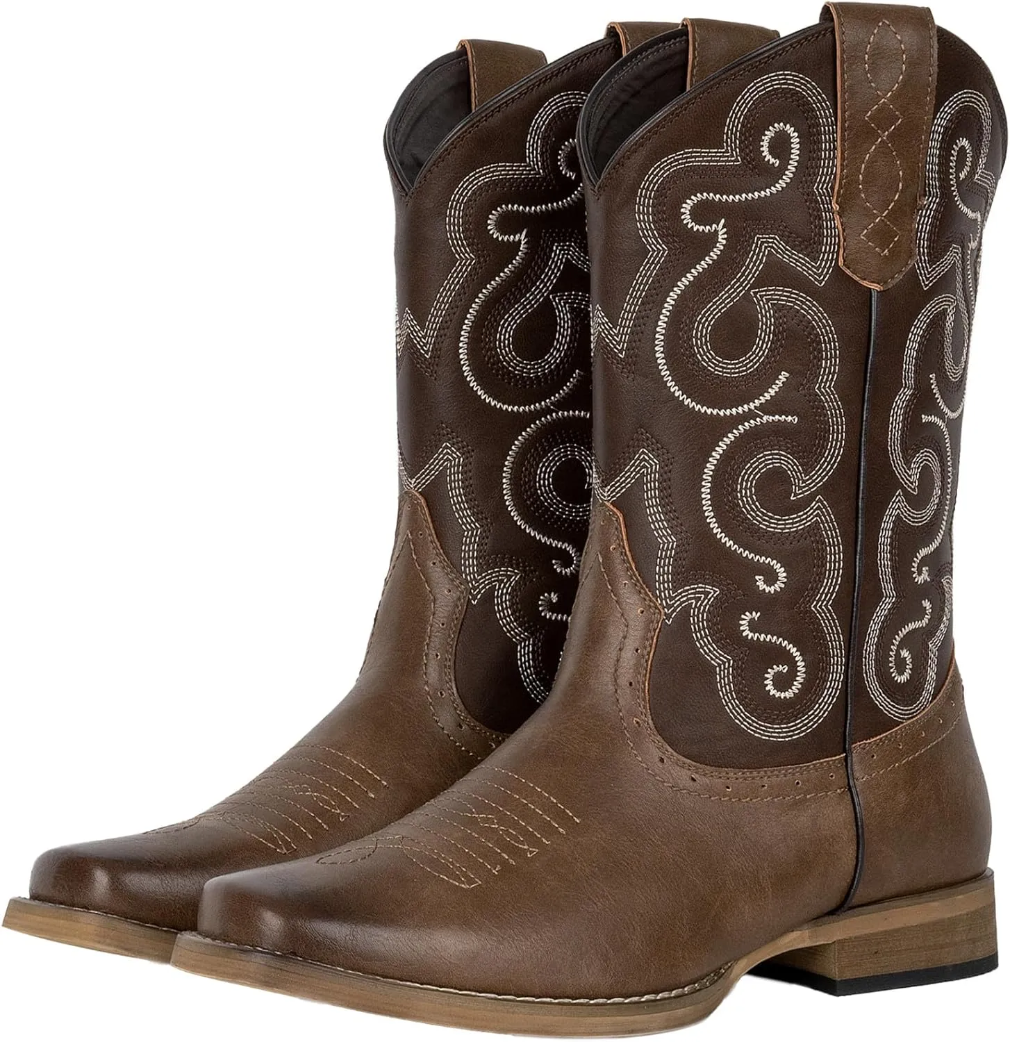 J's.o.l.e Mens Cowboy Boots Square Toe Western Boots Pull on Silp Resistant Brown Work Boots