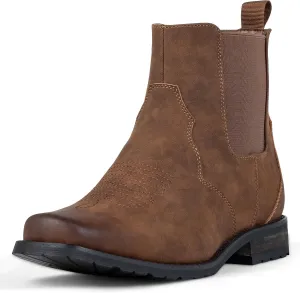 J's.o.l.e Western Cowboy Boots for Men Square Toe Chelsea Boots Ankle Mens Boots Slip On Casual Dress Shoes Brown