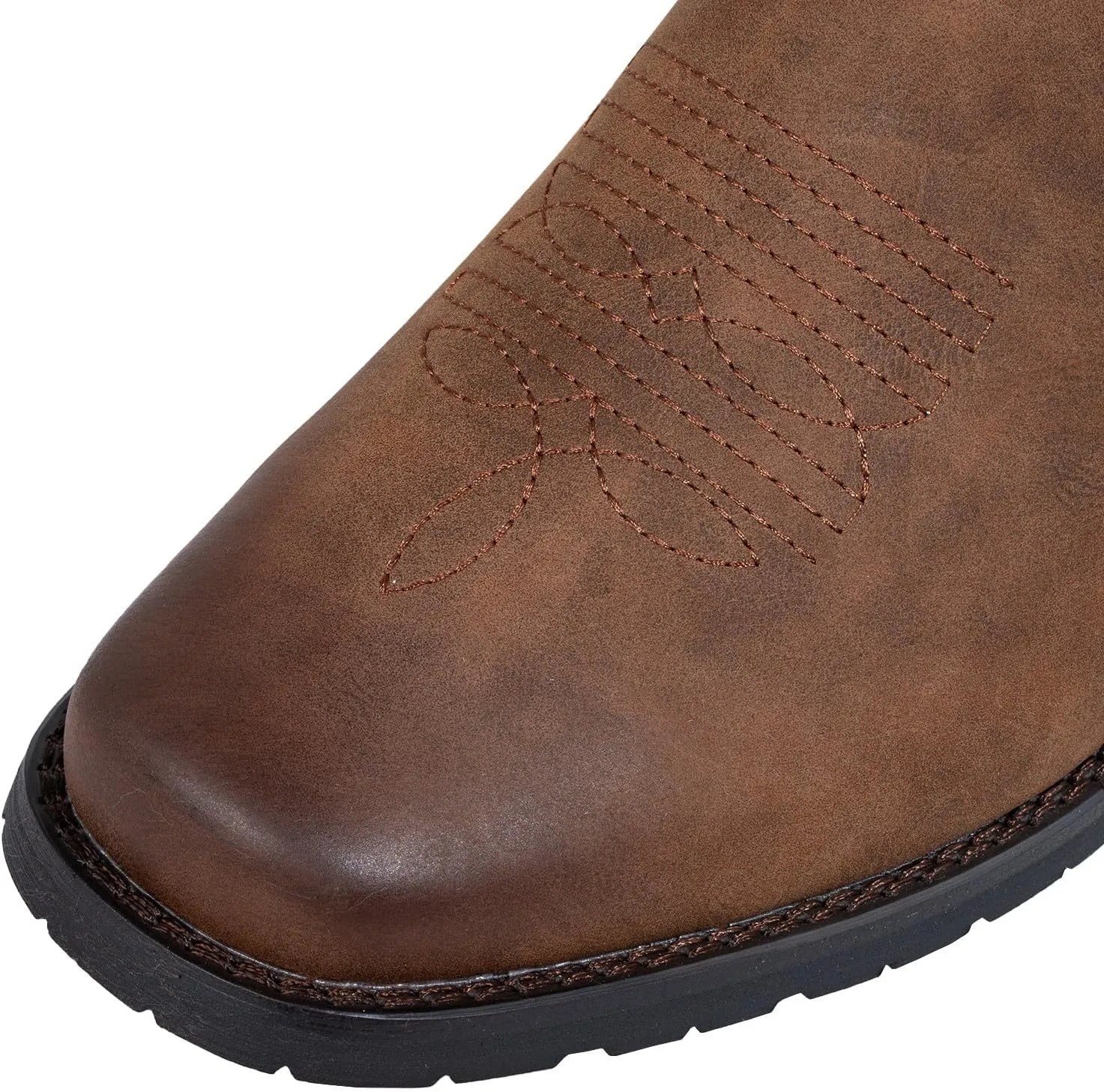 J's.o.l.e Western Cowboy Boots for Men Square Toe Chelsea Boots Ankle Mens Boots Slip On Casual Dress Shoes Brown