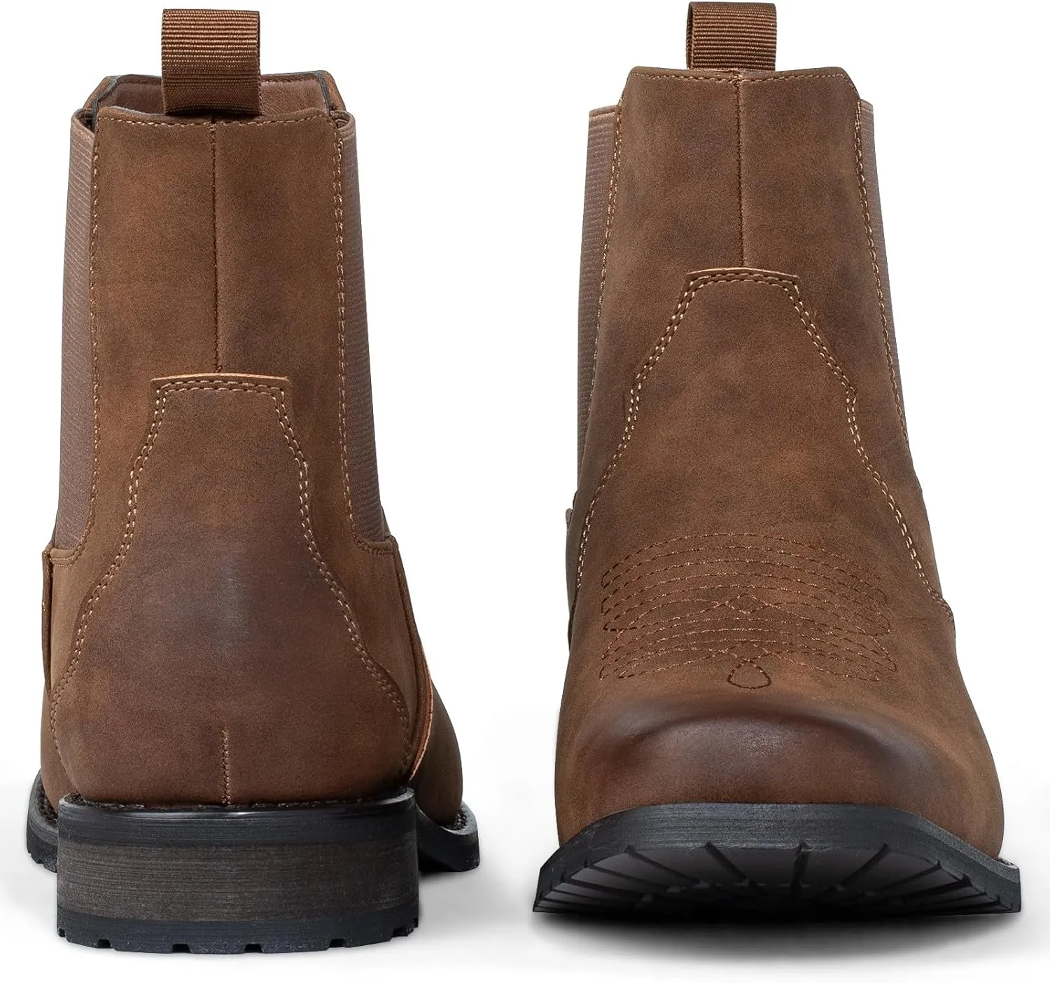 J's.o.l.e Western Cowboy Boots for Men Square Toe Chelsea Boots Ankle Mens Boots Slip On Casual Dress Shoes Brown