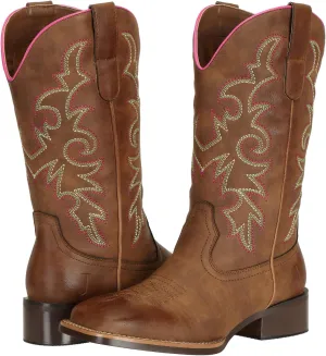 J's.o.l.e Western Wide Calf Cowboy Boots Women Wide Width Square Toe Cowgirl Boots Embroidered Riding Black Brown Boot