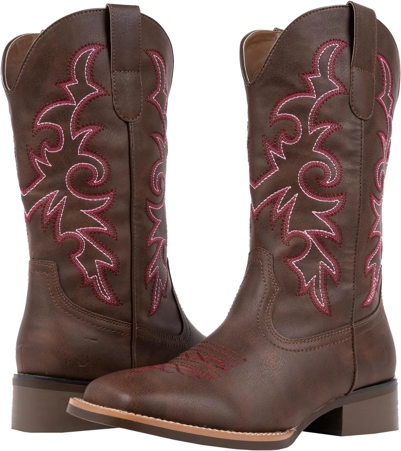 J's.o.l.e Western Wide Calf Cowboy Boots Women Wide Width Square Toe Cowgirl Boots Embroidered Riding Black Brown Boot