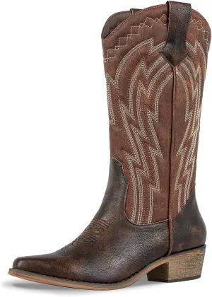 J's.o.l.e Women's Cowgirl Boots Cowboy Vintage Embroidered Brown Country Western Boots Snip Toe