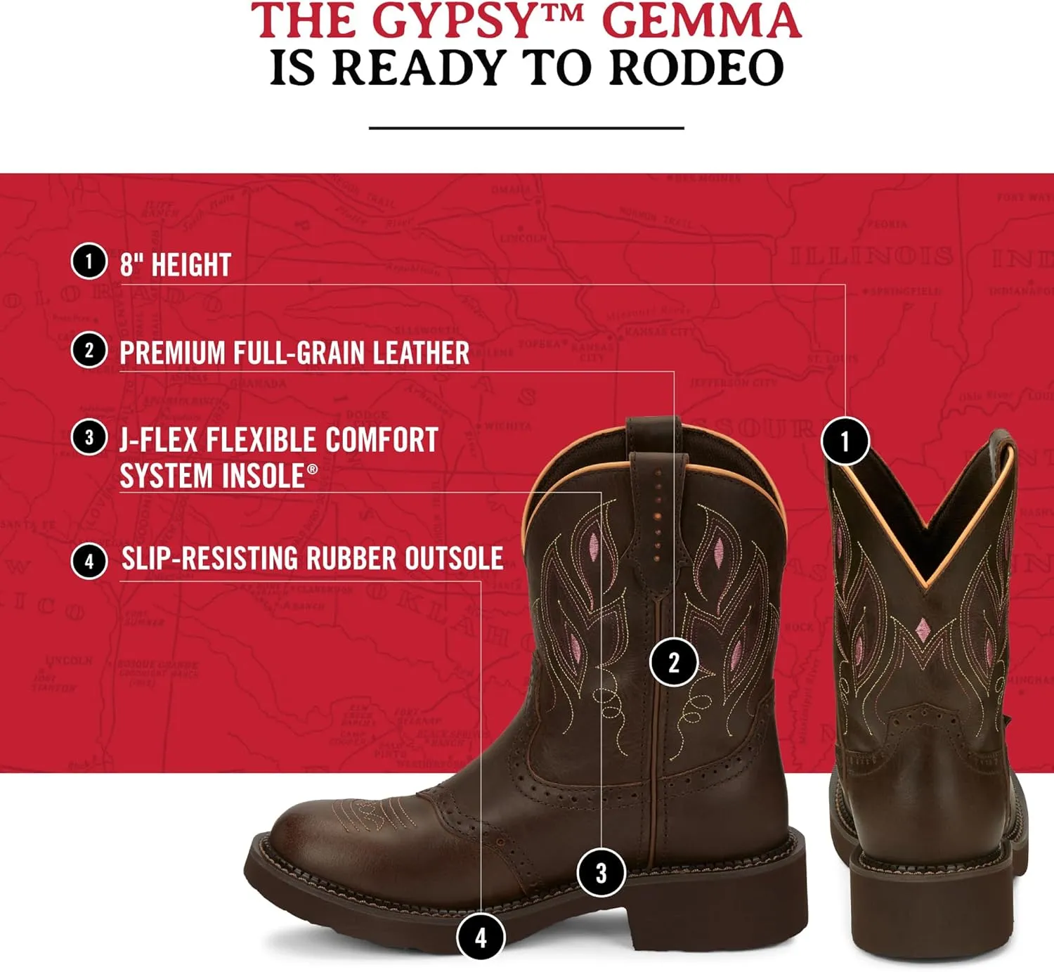Justin Women's Gemma 8" Stylish Western Cowboy Boots