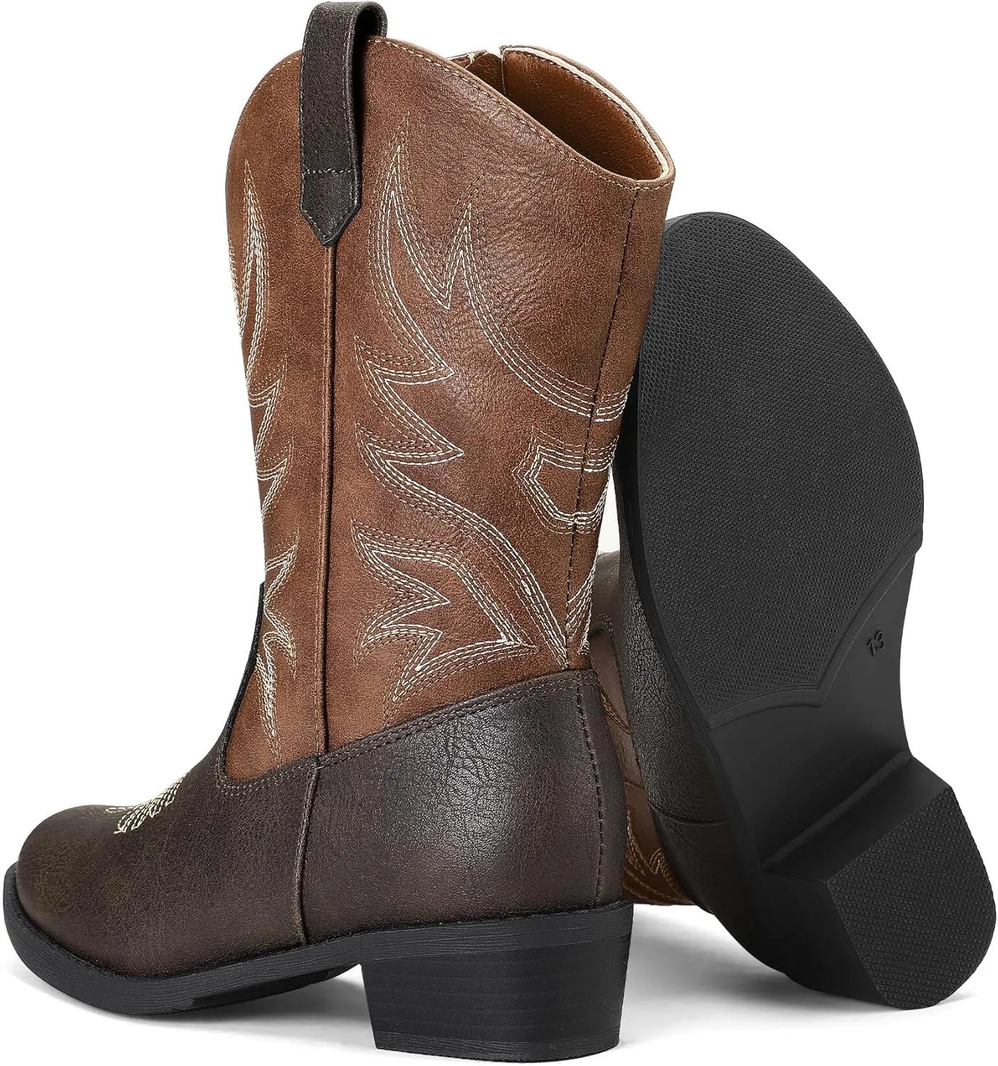 K KomForme Cowboy Boots for Girls and Boys Western Mid-Calf Pointed-Toe Cowgirl Boots (Toddler/Little Kid/Big Kid)