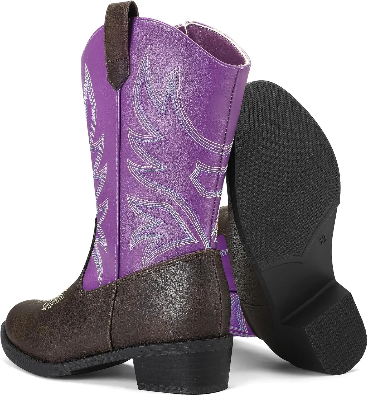 K KomForme Cowboy Boots for Girls and Boys Western Mid-Calf Pointed-Toe Cowgirl Boots (Toddler/Little Kid/Big Kid)