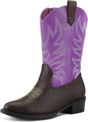 K KomForme Cowboy Boots for Girls and Boys Western Mid-Calf Pointed-Toe Cowgirl Boots (Toddler/Little Kid/Big Kid)
