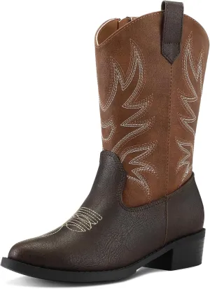 K KomForme Cowboy Boots for Girls and Boys Western Mid-Calf Pointed-Toe Cowgirl Boots (Toddler/Little Kid/Big Kid)