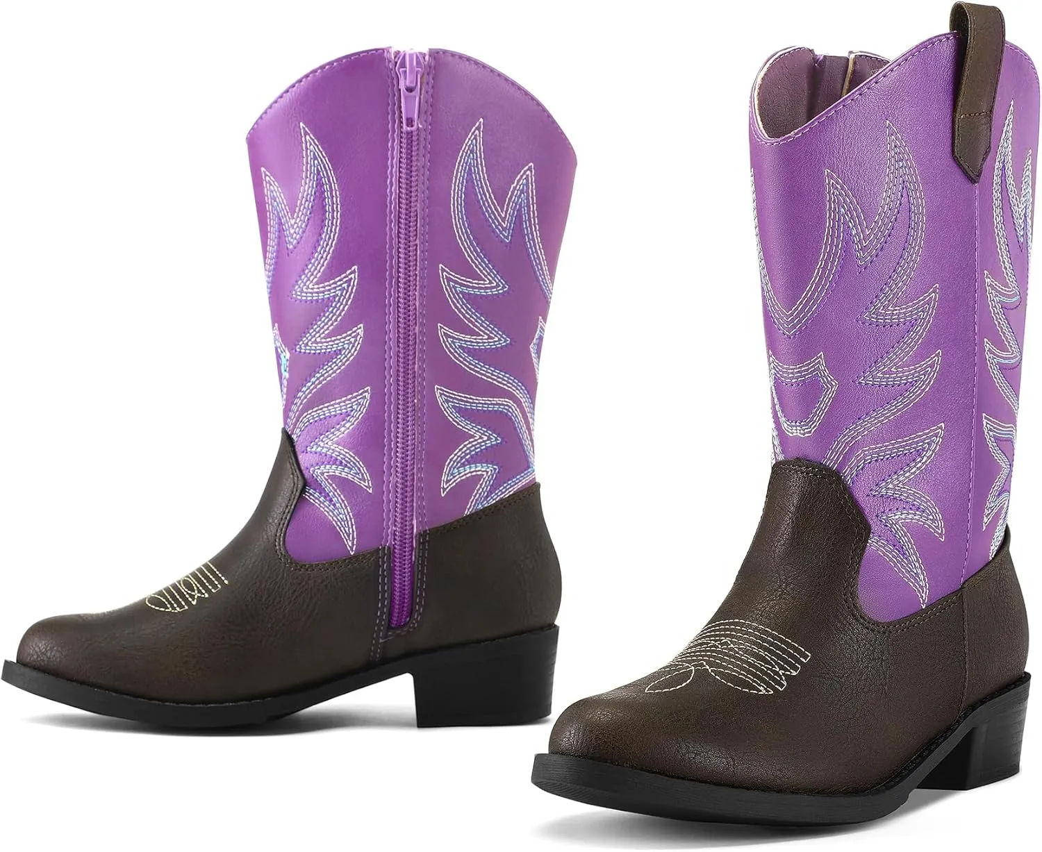K KomForme Cowboy Boots for Girls and Boys Western Mid-Calf Pointed-Toe Cowgirl Boots (Toddler/Little Kid/Big Kid)