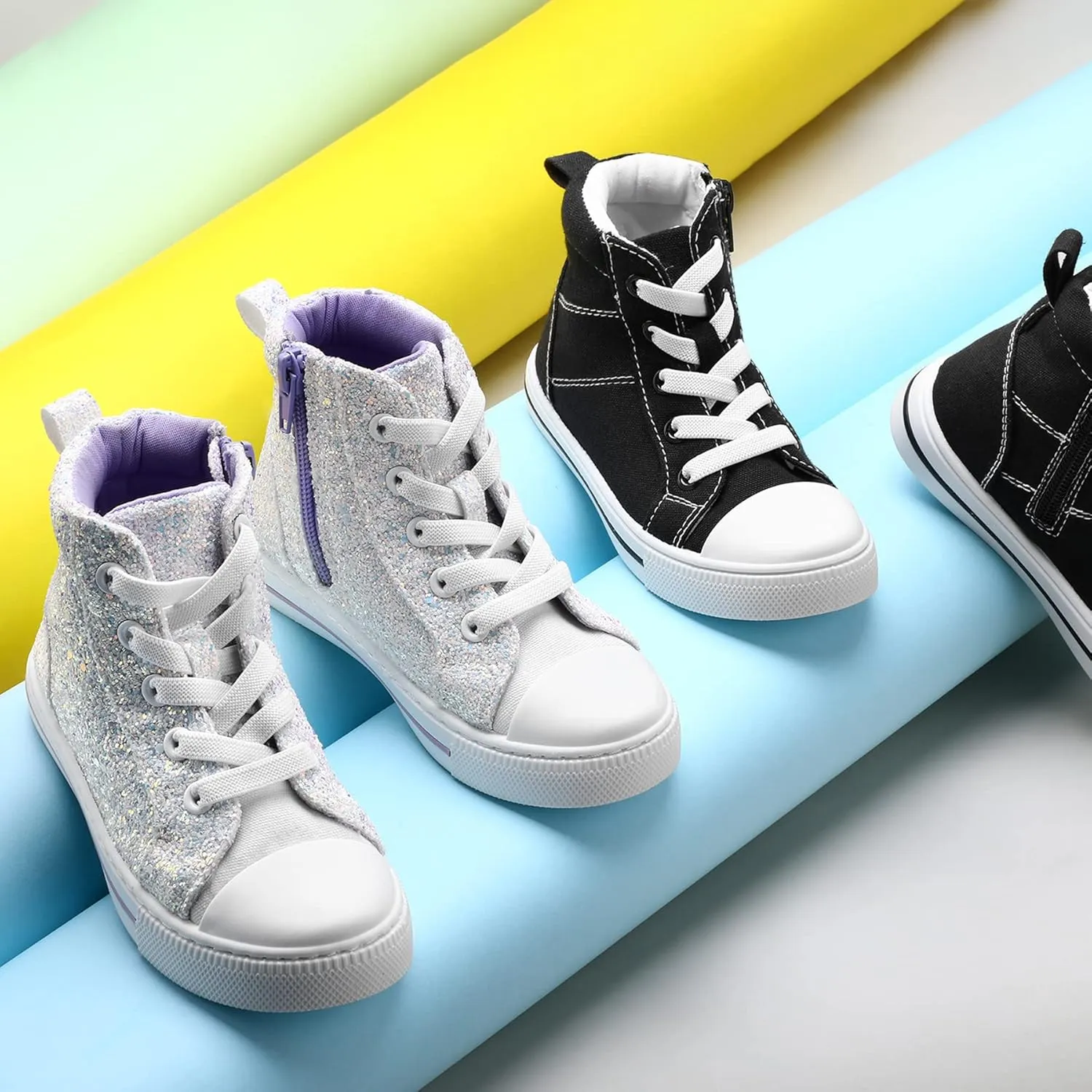 K KomForme Kids Sneakers for Boys and Girls Toddler Canvas High Top Walking Causal Shoes with Zipper