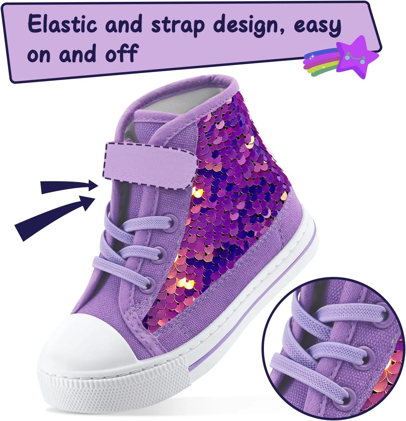 K KomForme Toddler Sneakers Girls Canvas High Top Walking Shoes with Hook and Loops