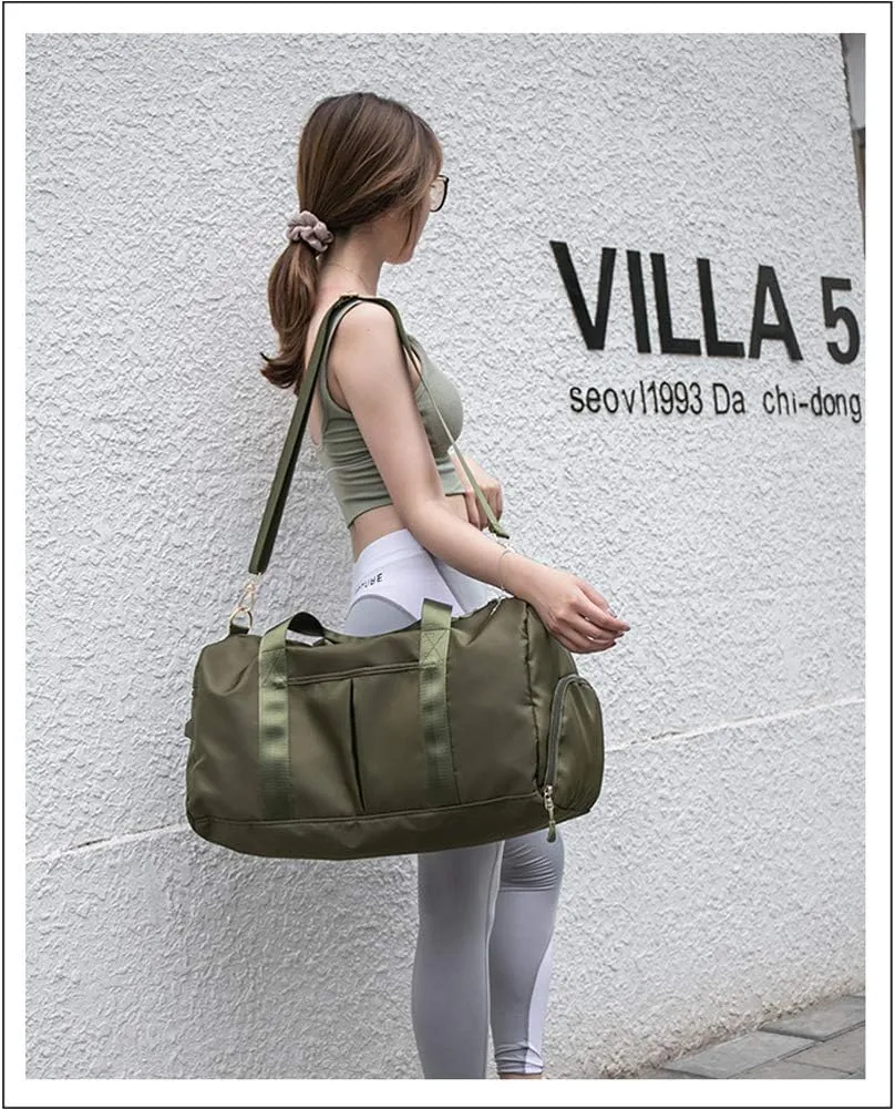 KARRESLY Sports Gym Bag for Women or Men Travel Duffel Bag with Wet Pocket and Shoes Compartment for Training Swim Yoga(ArmyGreen)