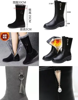 Keilinia Women's Winter Fashion Mid-Calf Snow Boots,2022 New Warm Faux Fur-Lined Non-slip Side Zip Suede Leather Tall Boots