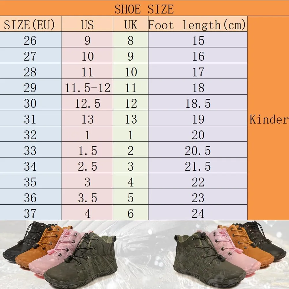 Kids Waterproof Barefoot Shoes for Boys Girls, Autumn and Winter Warm Quick Dry Shoe Toddler Slip on Wide Toe Box Hiking