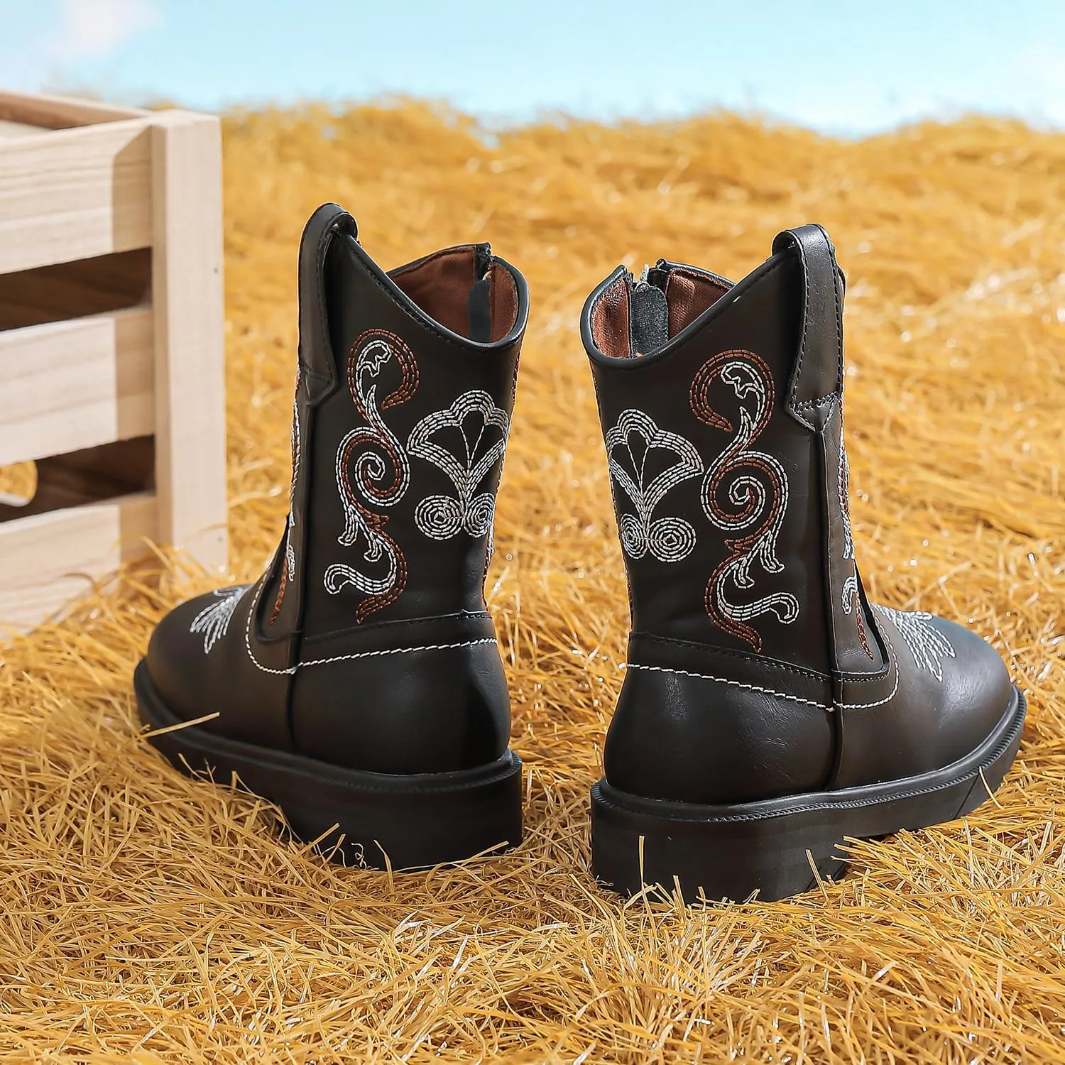kkdom Cowboy Boots Cowgirl Boots for Toddler Little Boys Girls Kids Western Boots Square Toe Mid Calf Riding Boots