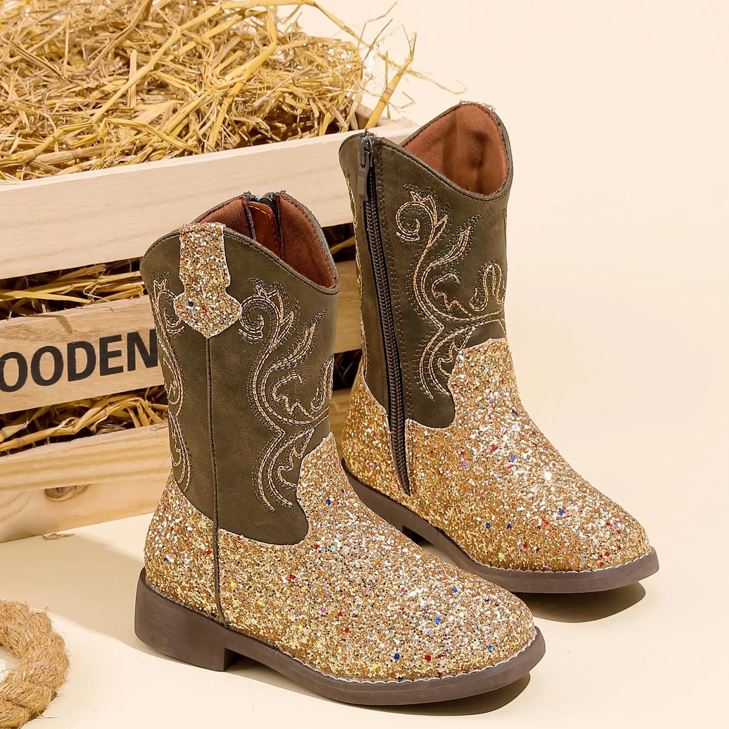 kkdom Cowgirl Boots Cowboy Boots For Girls Boys Kids Fashion Glitter Square Toe Western Boots