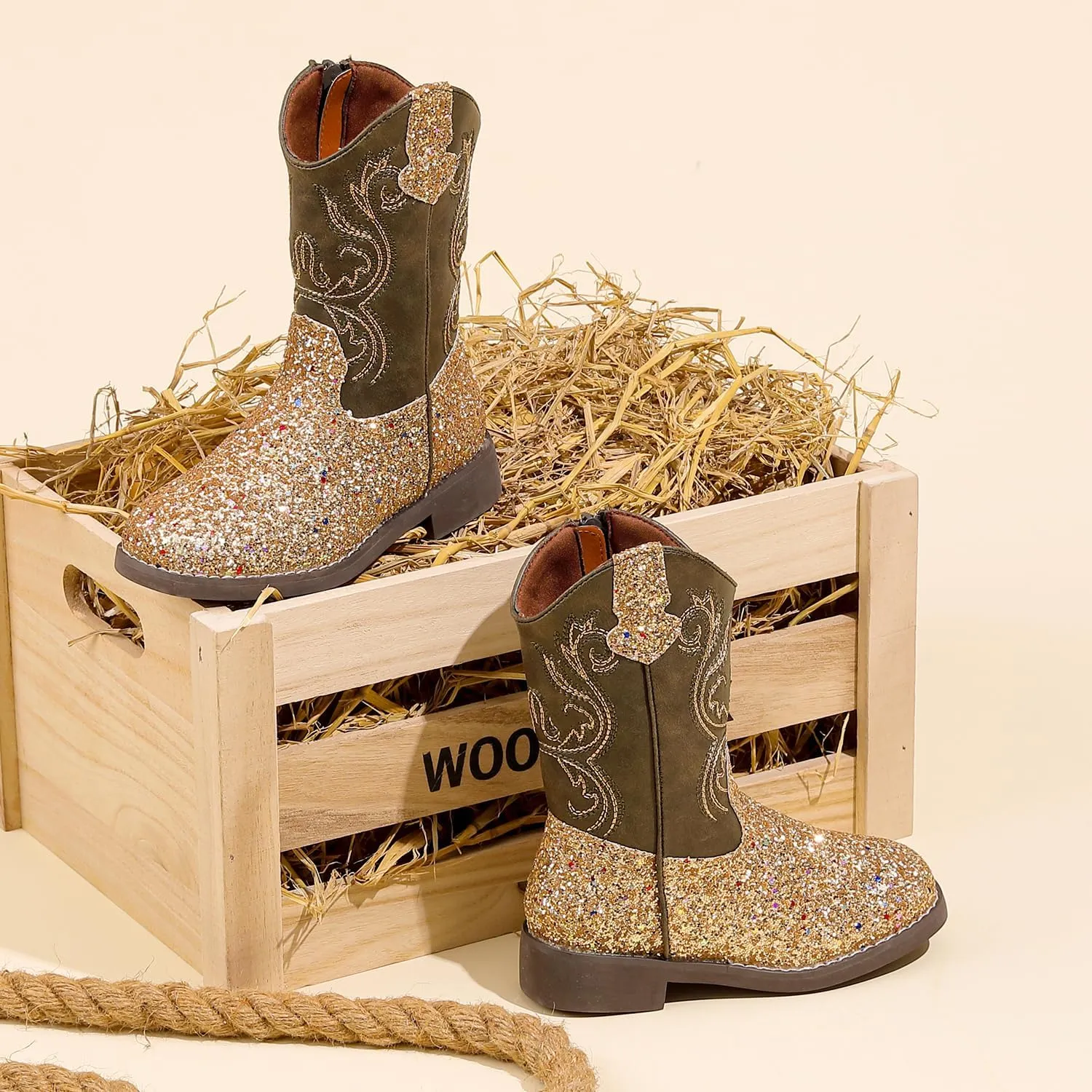 kkdom Cowgirl Boots Cowboy Boots For Girls Boys Kids Fashion Glitter Square Toe Western Boots