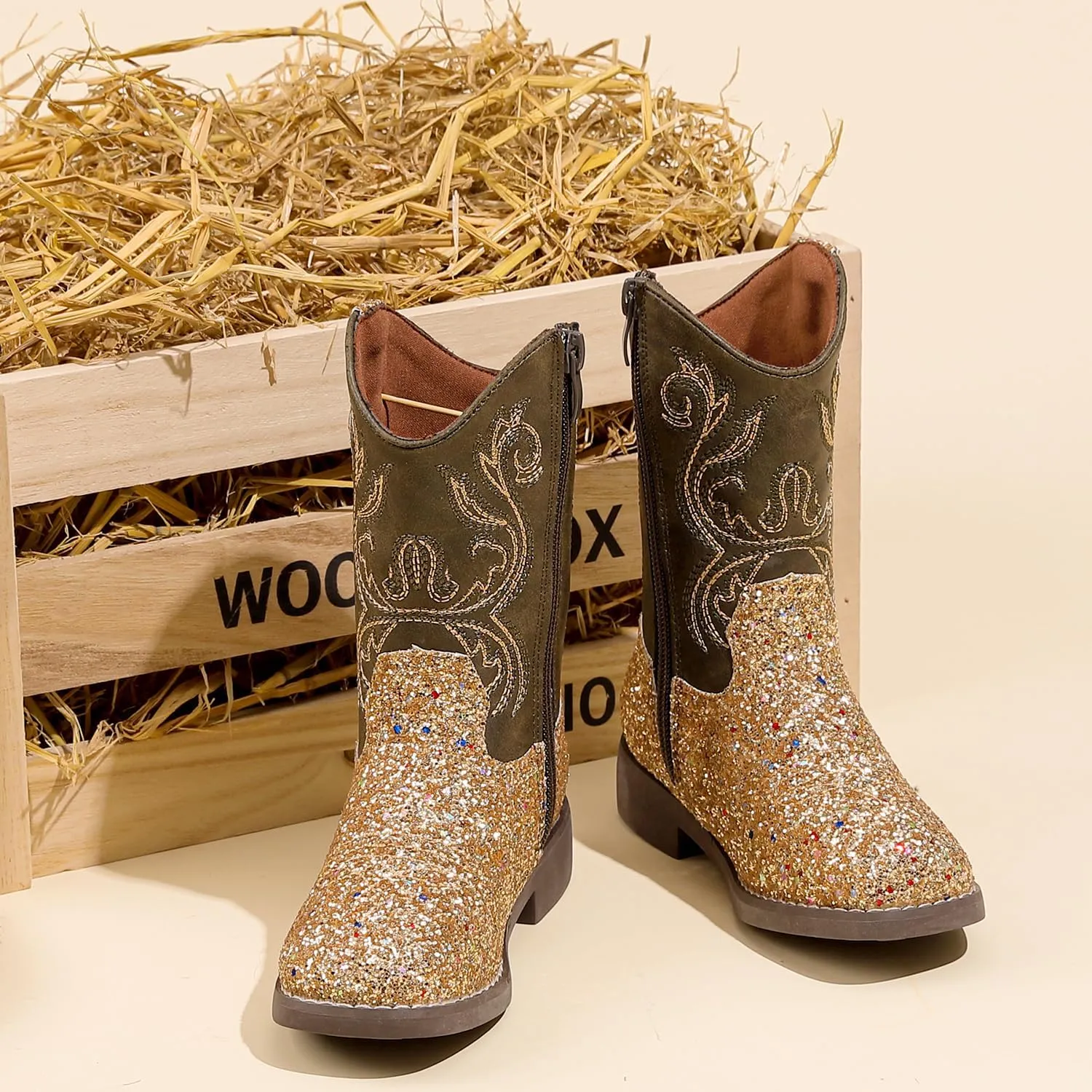 kkdom Cowgirl Boots Cowboy Boots For Girls Boys Kids Fashion Glitter Square Toe Western Boots