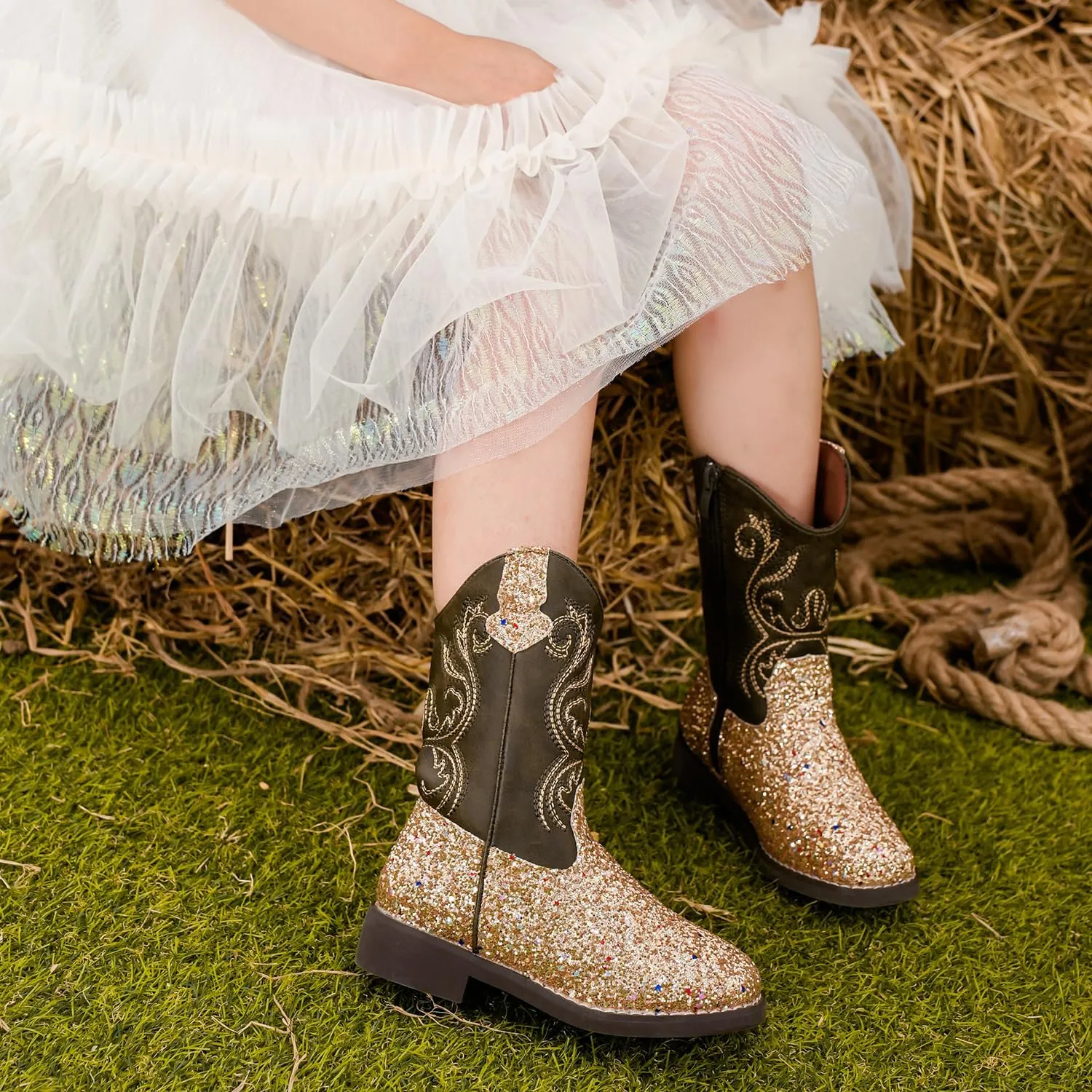 kkdom Cowgirl Boots Cowboy Boots For Girls Boys Kids Fashion Glitter Square Toe Western Boots