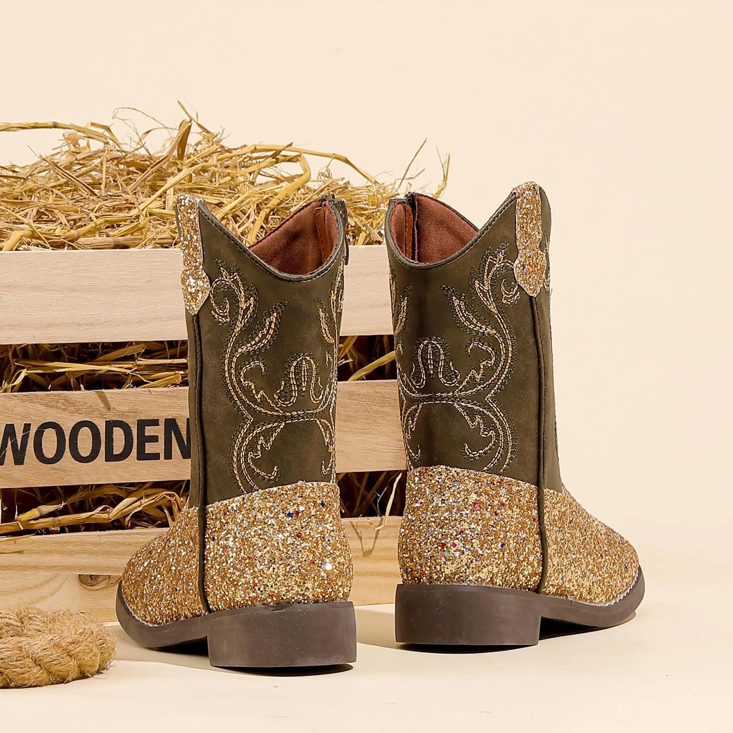 kkdom Cowgirl Boots Cowboy Boots For Girls Boys Kids Fashion Glitter Square Toe Western Boots