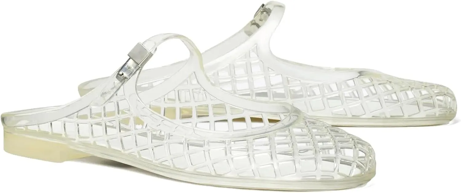 Kluolandi Clear Mary Jane Jelly Shoes for Women Slip On Mules Comfortable Closed Toe Flat Jelly Sandals Summer Mesh Slides