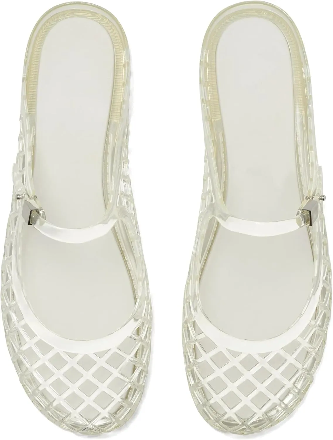 Kluolandi Clear Mary Jane Jelly Shoes for Women Slip On Mules Comfortable Closed Toe Flat Jelly Sandals Summer Mesh Slides