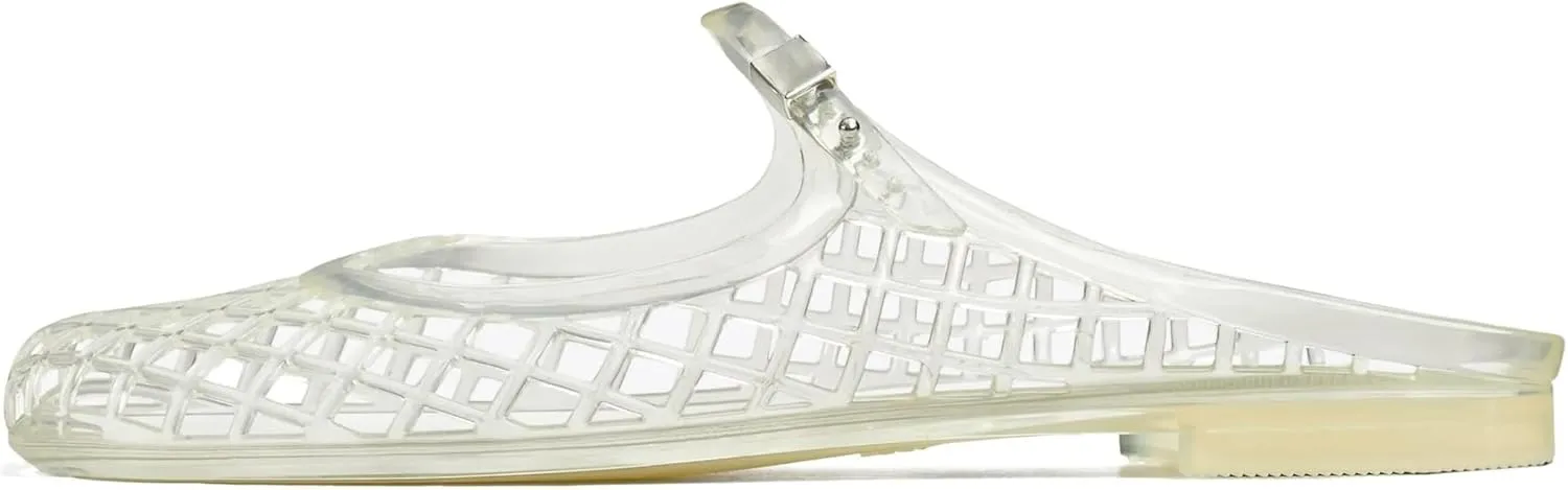 Kluolandi Clear Mary Jane Jelly Shoes for Women Slip On Mules Comfortable Closed Toe Flat Jelly Sandals Summer Mesh Slides